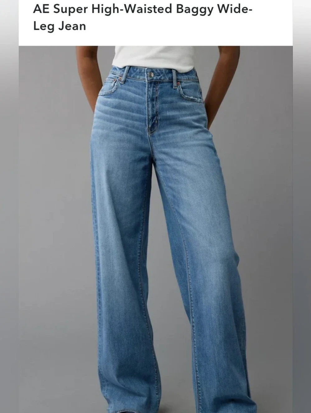 AMERICAN EAGLE HIGH-RISE BAGGY WIDE LEG JEANS. SIZE 12. MEDIUM WASH.